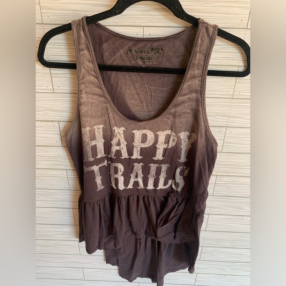 Project Social T Brown 'Happy Trails' Sleeveless Peplum Tank